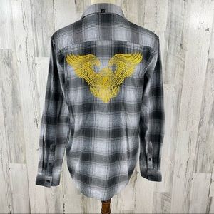 Amplify‎ Men’s Gray Plaid Eagle Embroidered Back Long Sleeve Button Down Shirt S